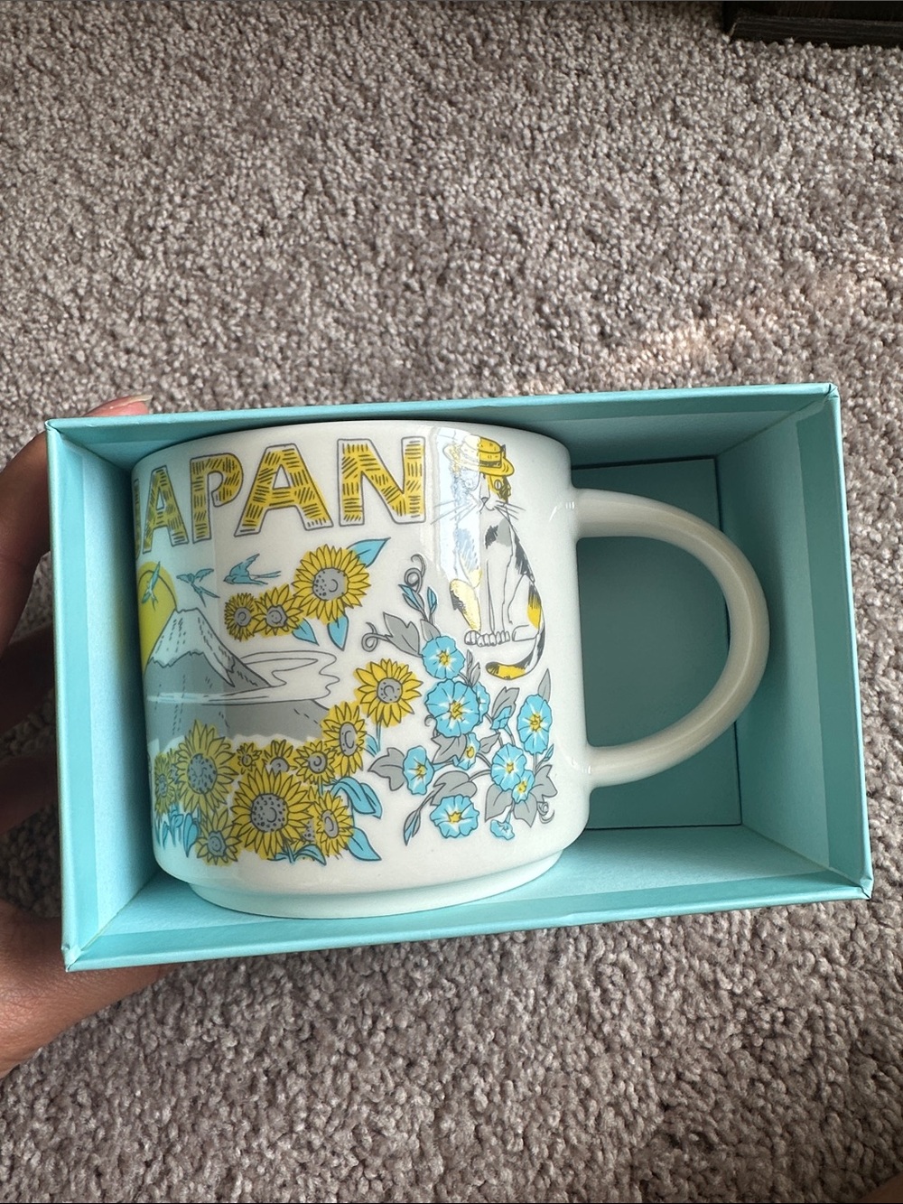 Starbucks Ceramic Mug - White, Yellow & Blue Floral Japan Design